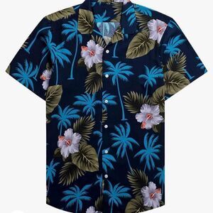 Palm trees Men Shirts Short Sleeve Button Down Hawaiian Shirt designed in Italy